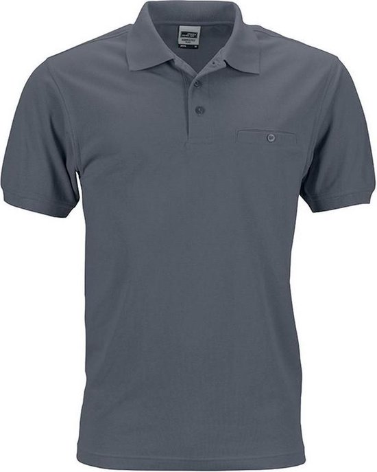 James and Nicholson Heren Werkkleding Polo Pocket Shirt (Koolstofgrijs)