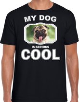 Mopshond honden t-shirt my dog is serious cool zwart - heren - mopshonden liefhebber cadeau shirt XL