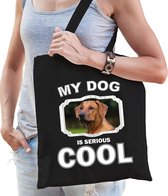 Dieren Pronkruggen tasje katoen volw + kind zwart - my dog is serious cool kado boodschappentas/ gymtas / sporttas - honden / hond