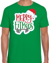 Merry fitmas Kerstshirt / Kerst t-shirt groen voor heren - Kerstkleding / Christmas outfit M