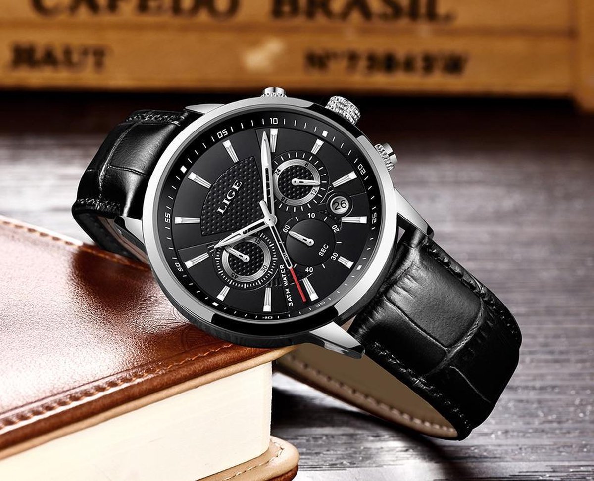 Montre Homme de Marque Chronographe Sport Étanche Bracelet en Cuir