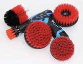 Boormachine borstelset - 5 opzetborstels- Boorborstels - Rood - Drill brush - Reinigingsborstels - Schoonmaak - Schrobset