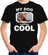 Duitse herder honden t-shirt my dog is serious cool zwart - kinderen - Duitse herders liefhebber cadeau shirt M (134-140)