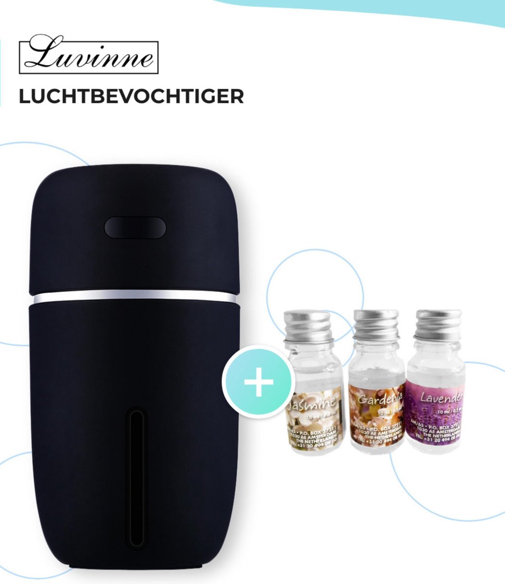 Goedkoopste Luvinne® Aroma diffuser 200ML - Luchtbevochtiger - LED - Auto - Geurverspreider - Gratis flesjes 100 natuurlijke olie - Zwart