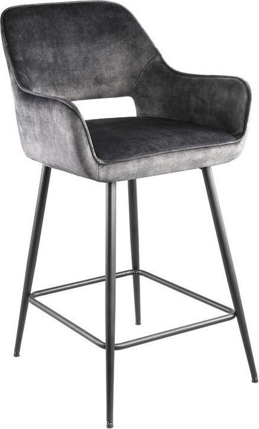 Luxe industriële barkstoel - Velvet - Barkruk - Industrieel - Barstoel - Stoel - Kruk - Sfeer - Fluweel - Trendy - Bar Chair - Chair - Grijs - 95 cm hoog