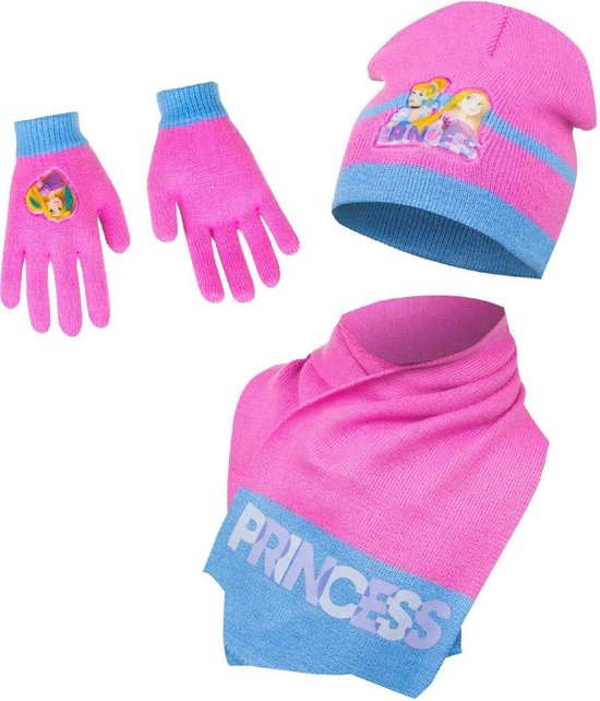 Disney Princess winterset - muts + sjaal+handschoenen - roze - maat 48 cm (± 1-2 jaar)