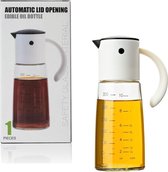 Decopatent® Oliefles met Automatische schenktuit - Oliekan Glas - Olie dispenser fles voor olijfolie - Navulbaar - 300 ML - Zwart