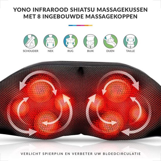 YONO Shiatsu Massagekussen – Nekmassage Apparaat – Infrarood – Zwart