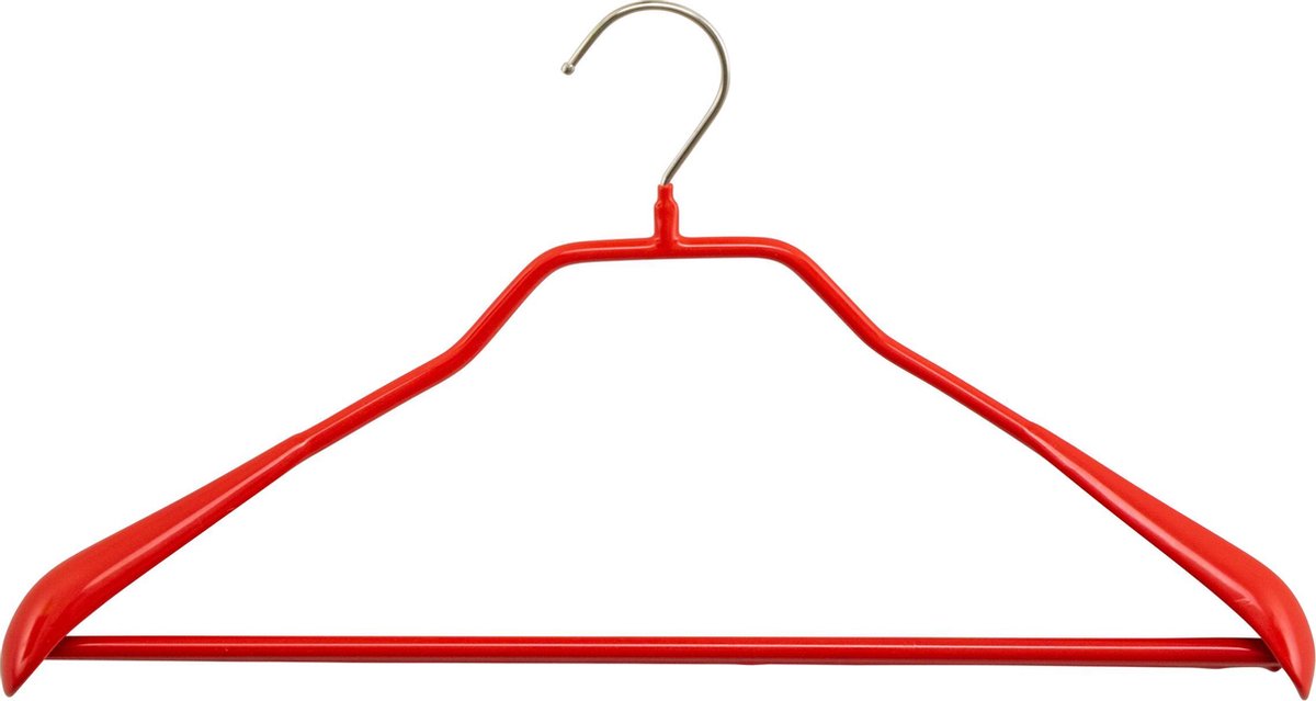 [Set van 10] MAWA 42LS - metalen kledinghangers met brede schouders en rode anti-slip coating, 42CM breed