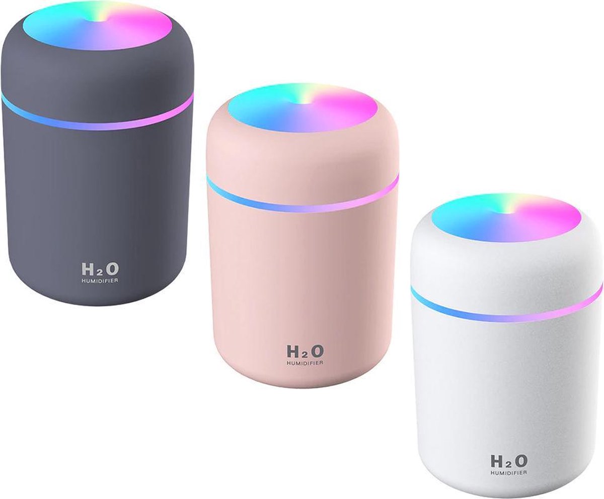 Air Humidifer - 300 ml - Aroma - Essential Oil Diffuser - LED Lamp - USB - Mist Maker - Licht Grijs en wit