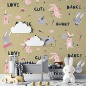 Muursticker | Dansende Konijnen | Wanddecoratie | Muurdecoratie | Slaapkamer | Kinderkamer | Babykamer | Jongen | Meisje | Decoratie Sticker
