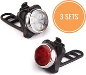 Fietslamp SET - USB - Oplaadbaar - Zwart - Waterdicht ( 3 sets! )
