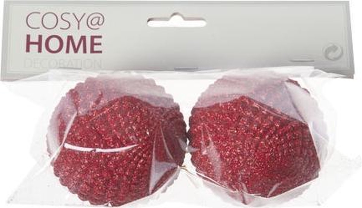 Kerstbal - Rood - 6cm diameter - Set van 2 - Glitter - Kerstversiering