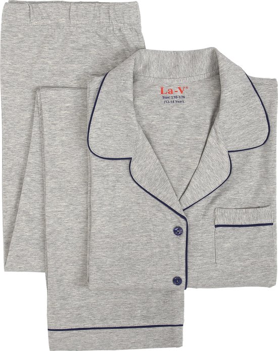 La-V pyjamaset voor Meisjes  met klassieke kraag  Grijs 116-122