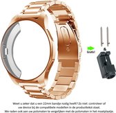 Rose Goudkleurig Metalen Bandje en kunststof beschermcase voor de Samsung Galaxy Watch 46mm, rose gold colored smartwatch strap and case – Maat: zie maatfoto