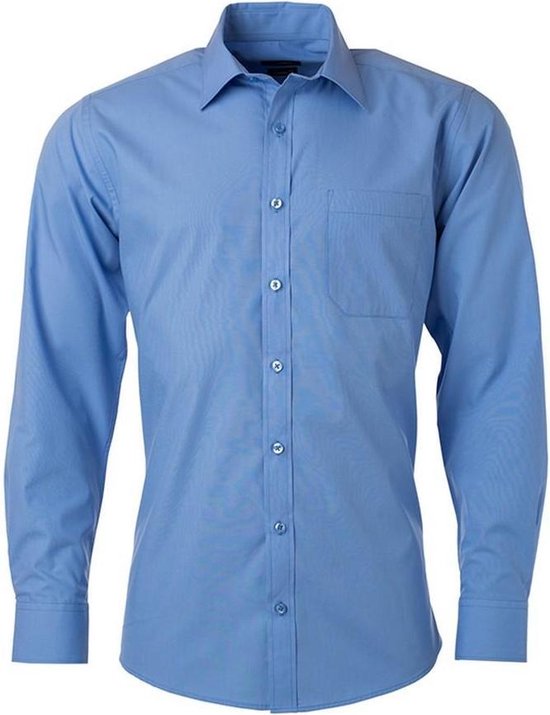 James and Nicholson Heren Longsleeve Poplin Shirt (Aqua Blauw)