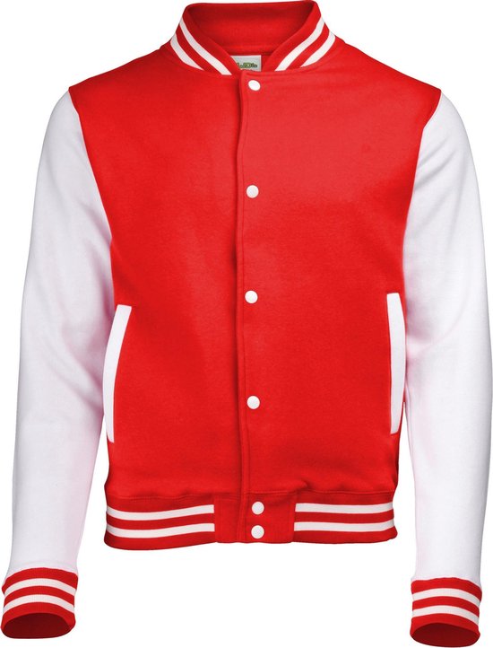 Foto: Awdis kinder unisex varsity jacket schoolkleding brand rood wit 