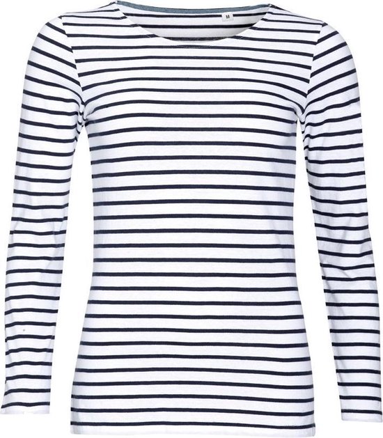 SOLS Dames/dames Marine Long Sleeve Stripe T-Shirt (Wit/Zwaar)