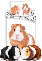 Cavia dekbedovertrek- 140 x 200 cm, incl. 2 Cavia knuffels 17 cm , kinderen slaapkamer, eenpersoons dekbed