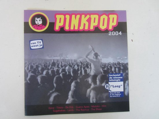 Pinkpop 2004 festival poster met publiek en artiest. Inclusief de nieuwe hitsingle "Leeg".