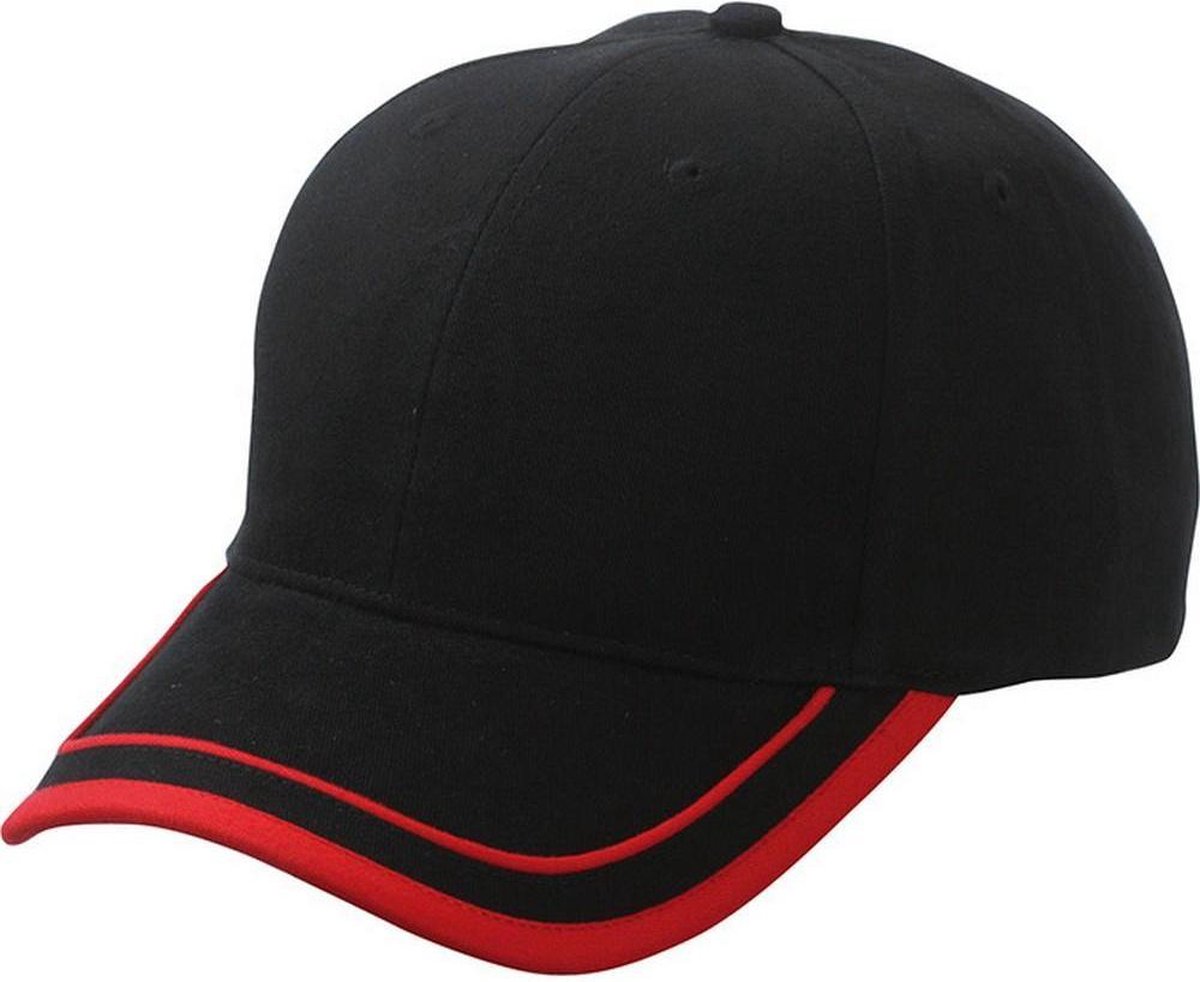Myrtle Beach Volwassenen Unisex 6 Panel Piping Cap (Zwart/Rood)