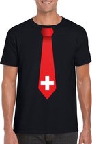 Zwart t-shirt met Zwitserland vlag stropdas heren 2XL