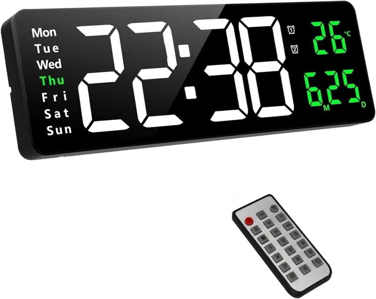 Digitale wandklok van Fuloon, 16 inch digitale wandklok, grote LED-wandklok, digitale wekker met afstandsbediening, tijdsaanduiding en aftelling, datum, week, temperatuur, digitale kalender voor slaapkamer en woonkamer.