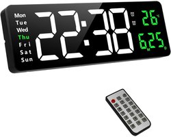 Digitale wandklok van Fuloon, 16 inch digitale wandklok, grote LED-wandklok, digitale wekker met afstandsbediening, tijdsaanduiding en aftelling, datum, week, temperatuur, digitale kalender voor slaapkamer en woonkamer.
