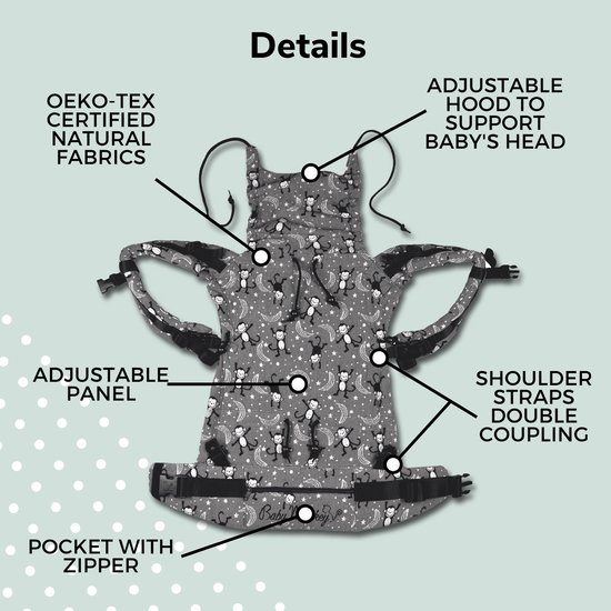 BabyMonkey® Regolo - Baby Draagzak - Ergonomische - 100% katoen - Pasgeboren (0-24 maanden) - 100% Made in Italy - Donker groen van Merkloos — afbeelding 4
