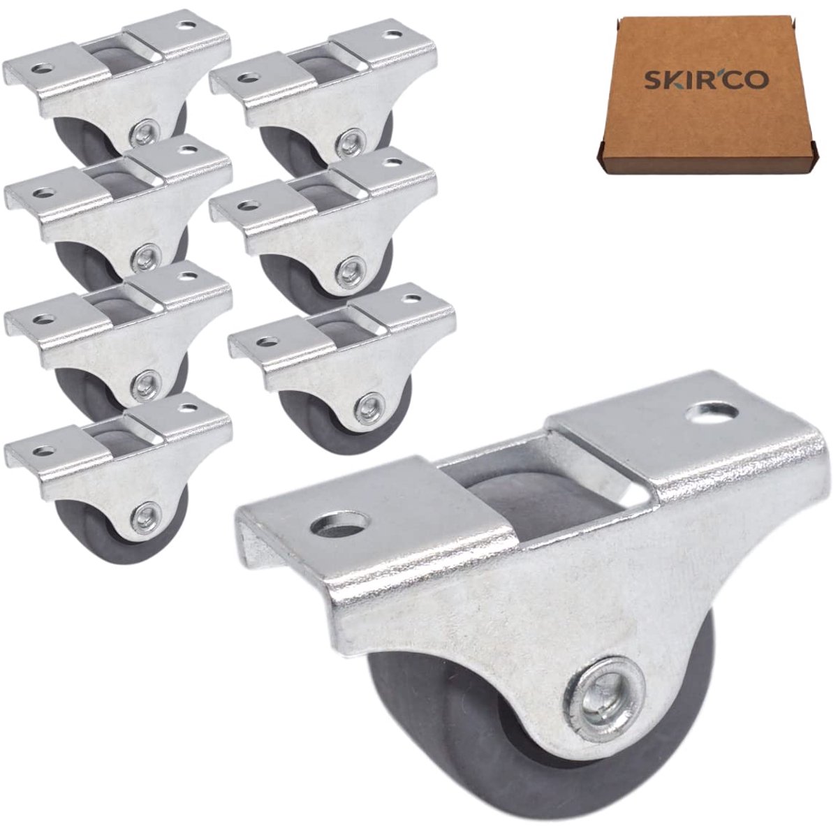 SKIR'CO (8 stuks) Kleine 25 mm meubelwielen Rubberen wielen Vaste wielen Niet-zwenkbaar, één richting (8)