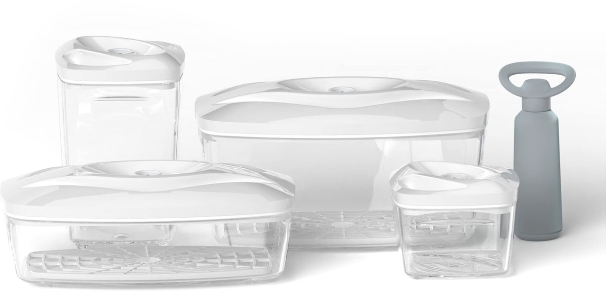 DAFI Set met vacuümcontainer SeeYoo Set van 4, wit - incl. pomp, voedselbewaarcontainers met deksels, voedselcontainers, set bewaarcontainers - maaltijdboxen