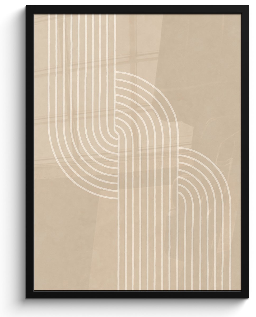 FrameYourWall Poster in lijst - Fotolijst 60x80 cm - Posters - Parallelle lijnen - Lichte textuur - Beige - Posterlijst zwart - Decoratie - Wanddecoratie woonkamer - Muurdecoratie slaapkamer