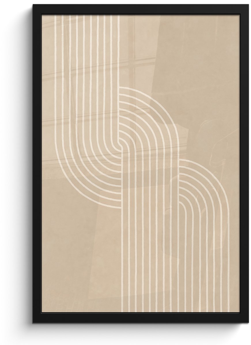 FrameYourWall Poster in lijst - Fotolijst 40x60 cm - Posters - Parallelle lijnen - Lichte textuur - Beige - Posterlijst zwart - Decoratie - Wanddecoratie woonkamer - Muurdecoratie slaapkamer