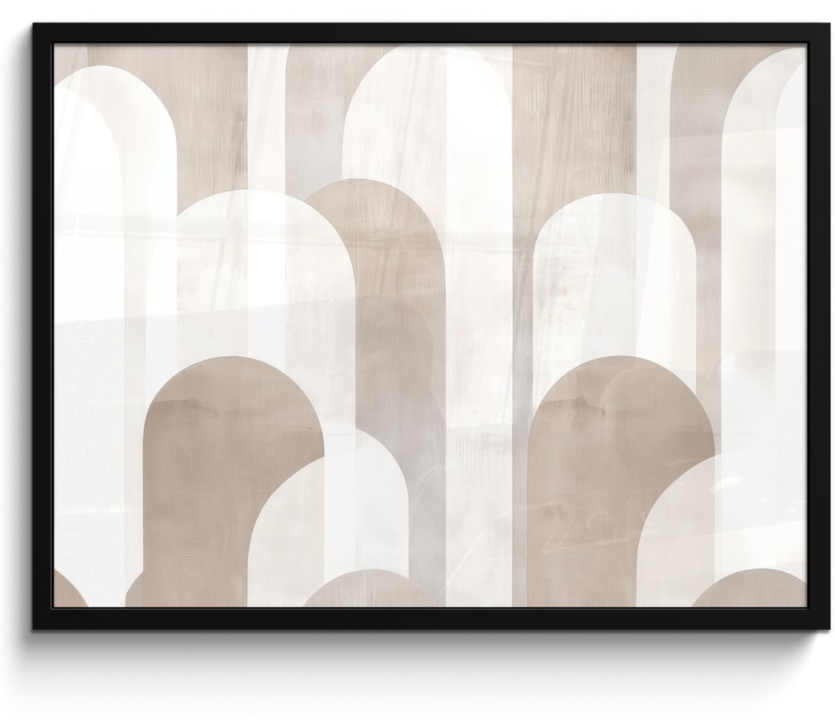 FrameYourWall Poster in lijst - Fotolijst 80x60 cm - Posters - Abstracte bogen - Modern - Beige - Posterlijst zwart - Decoratie - Wanddecoratie woonkamer - Muurdecoratie slaapkamer Bogen - Beige