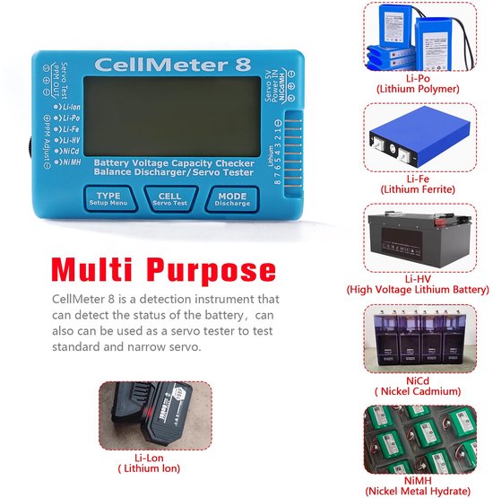 ISDT BattGo BG-8S Battery Meter, LCD Display Digital Battery Capacity Checker Battery Balancer Battery Tester for LiPo/Life/Li-ion/NiMH/Nicd