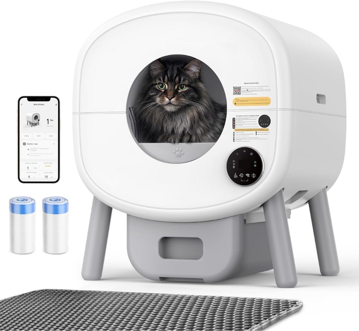 Lexium Automatische kattenbak – Zelfreinigende Kattenbak – Inclusief kattenbak mat en extra rollen opvangzakjes – Zelfreinigende Automatische Kattenbak –