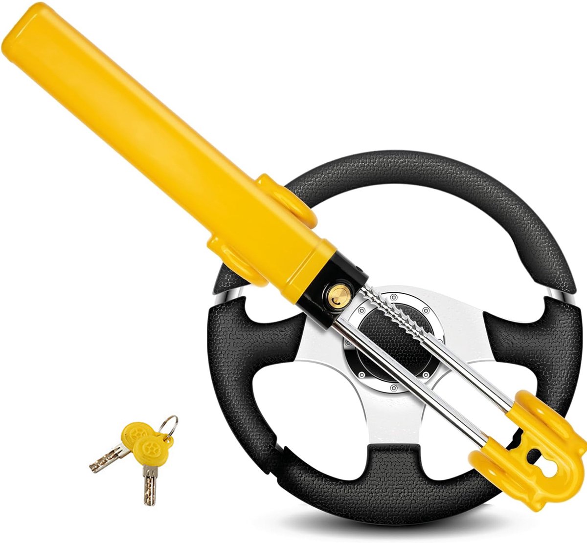 Stuurslot Auto PRO - Dubbelstang Stuurwielslot - Geel - Anti-diefstal Beveiliging - Universeel - Inclusief 2 Sleutels - Verstelbaar (13.5 - 34.4 cm)