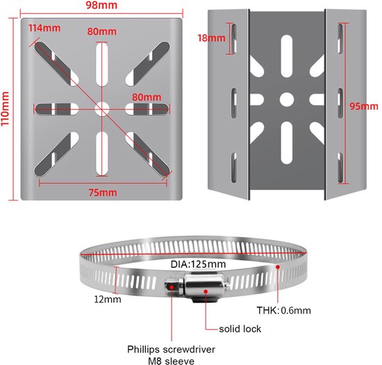 Ceschikt voor Universele verticale paalbevestigingsbeugel voor beveiligingscamera's, roestvrijstalen hoekbevestigingsbeugel met 3 ringvormige buisklemmen, geschikt voor CCTV-camera's, LED-wand-/podiumverlichting en kleine zonnepanelen. van Merkloos — afbeelding 2