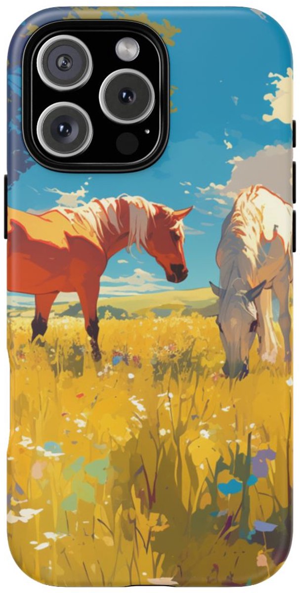 Paarden Grazend in Zonnig Veld – Telefoonhoesje Geschikt voor iPhone 16 Pro Max
