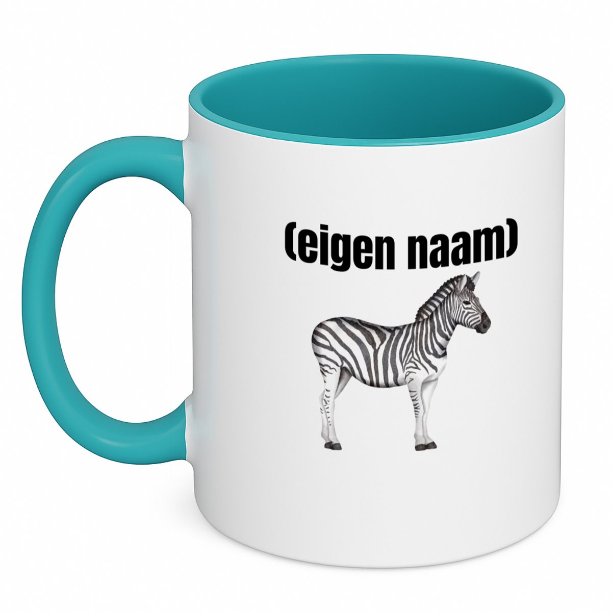 Hacebo® - zebra met eigen naam koffiebeker turquoise - Zebra - dieren liefhebber - thee mok - koffie beker - iemand die houdt van zebra's - verjaardag - cadeau - kado - geschenk - koffiemok - 350 ML inhoud