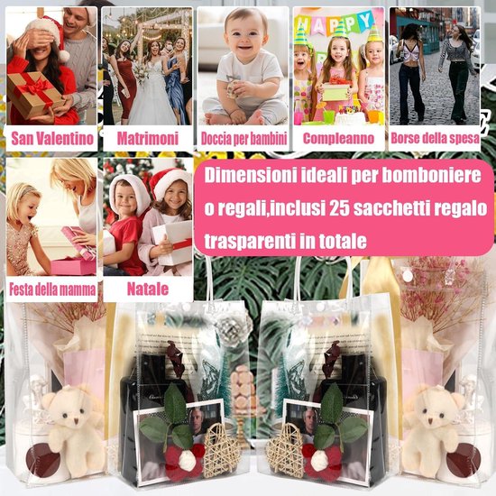 JIANTA 12 stuks transparante cadeauzakjes met handgrepen