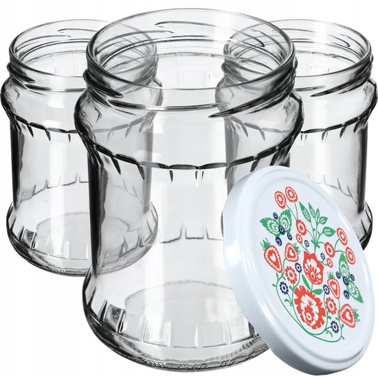 KADAX Inmaakpotten, 500 ml, bewaarpotten met schroefdeksel, inmaakpotten, jampot, voorraadpot, conservenglas, ronde potten (folklore/8 stuks)