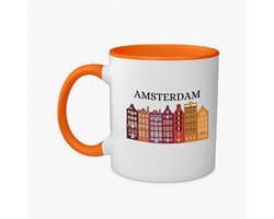 Hacebo® - Amsterdam koffiebeker oranje - Amsterdam - Amsterdammers - thee mok - koffie beker - de echte Amsterdam liefhebbers - Rijtjeshuizen - koffiemok - 350 ML inhoud