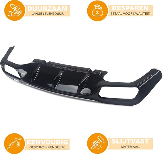 Zwarte achterbumper diffuser met drie verticale ribbels en openingen aan de zijkanten.