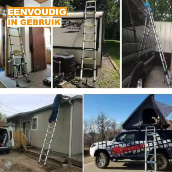RIKADE Escalera telescópica, escalera telescópica de aluminio con marco