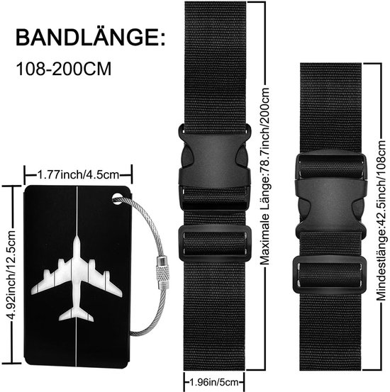 BILIONE Bagageriemen TSA goedgekeurd Voeg een tas toe Premium accessoire voor het sluiten van reistassen (hemelsblauw, 2