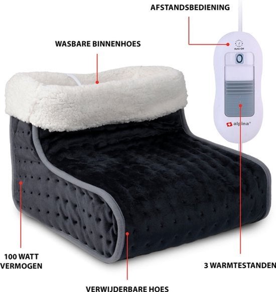 alpina Voetenwarmer – Elektrische Voetverwarmer met 3 Warmtestanden – Voetenwarmers Volwassenen – Pantoffel Voetverwarmer – Voor Voetverzorging – Voetenwarmer Electrisch – Voetwarmer - Grijs