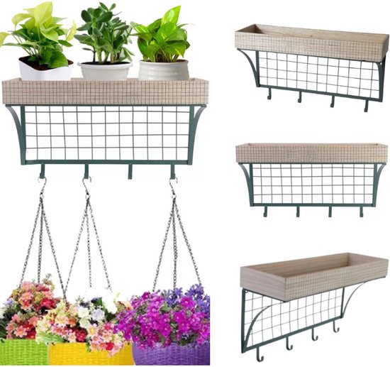Plantenrek - Bloempot - Plantenhanger - Plantenpot - Plantenbak Hangend - Kapstok - Organizer - met Ophanghaken