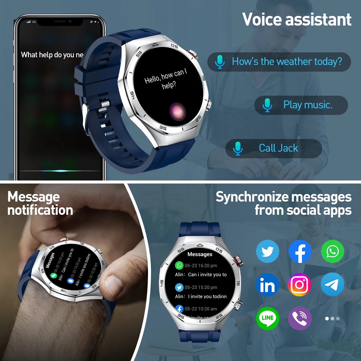 Afbeelding 2 van Smartwatch Sporthorloge Bluetooth Waterdicht Zilver