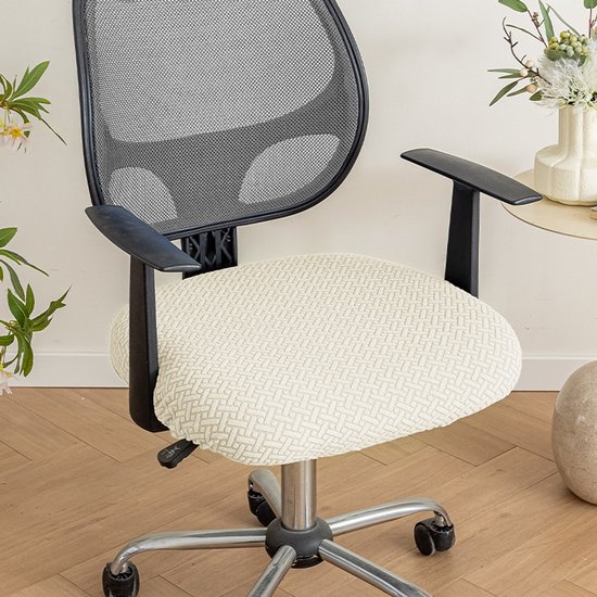 2 stuks stretch stoelhoezen voor bureaustoelen, jacquard, kussenhoes voor computerstoelen, met banden, wasbare stoelhoezen, voor decoratie in de eetkamer, bar, bruiloft, feest, Beige, zitlengte 46-54 cm